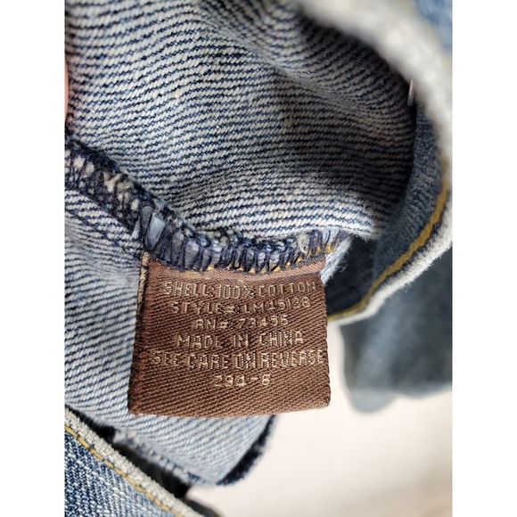 Lee Wrangler Trucker Denim Jacket Mens M Blue Faded Distressed LM45128 Fits L - Picture 10 of 12